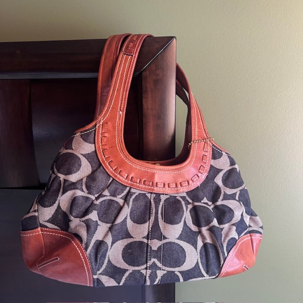 Coach Signature Canvas and Leather Tote - Denim and Brown